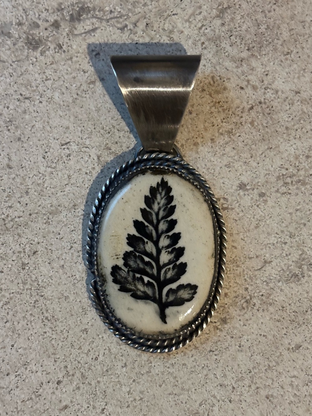 Vintage Artisan Ceramic Plant Design Sterling Silver Pendant
